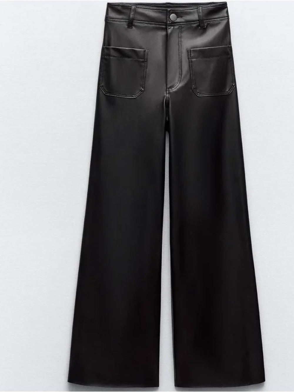 Zara Black Wide-Leg Faux Leather Jeans